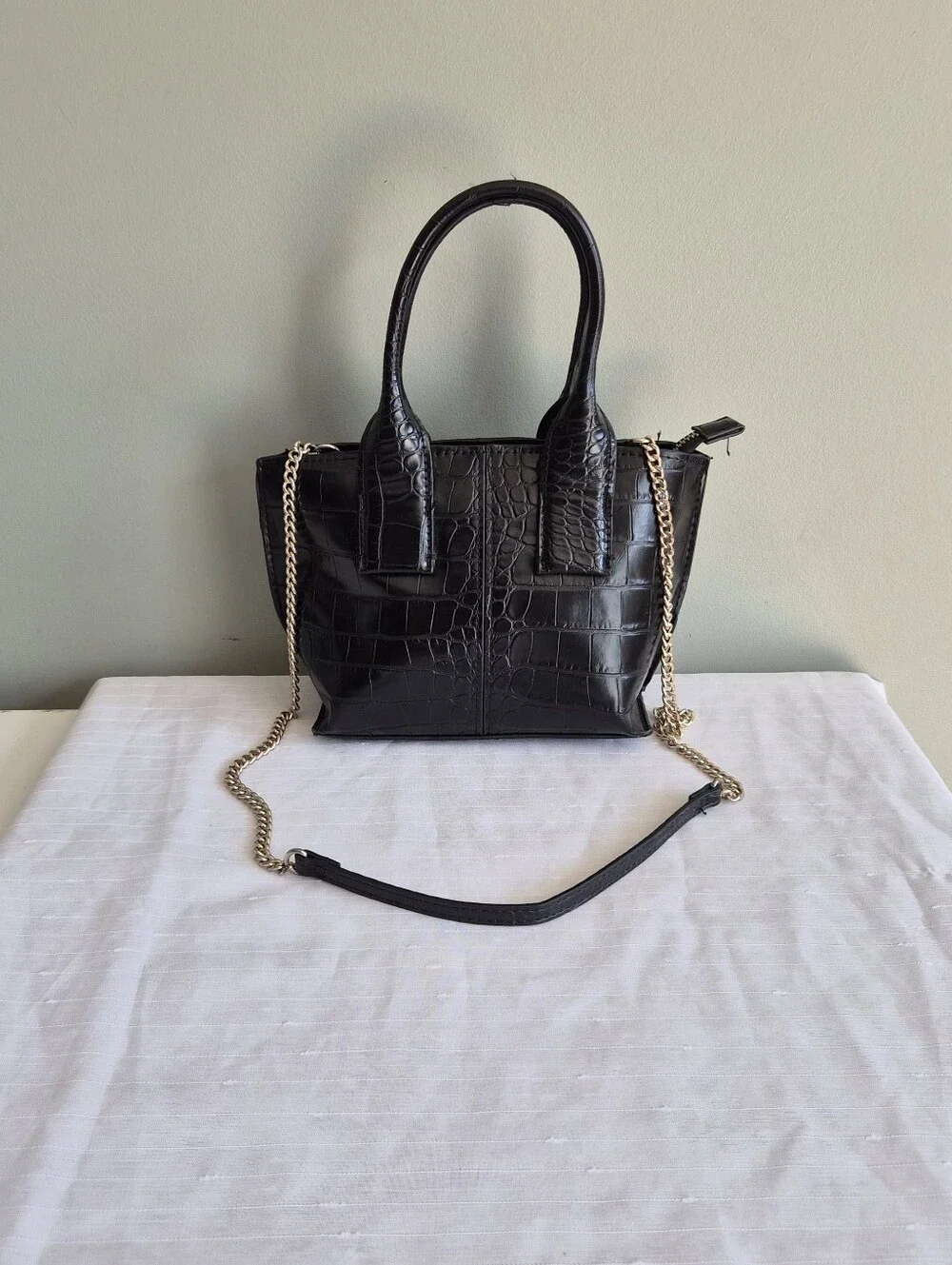 ZARA Black Croc-Embossed Mini Bag with Chain Strap